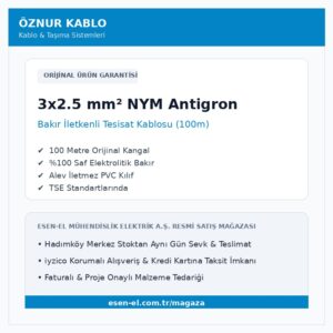 Öznur Kablo 3x2.5 mm² NYM (NVV) Antigron Bakır Tesisat Kablosu (100 Metre)