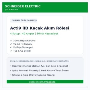 Schneider Electric Acti9 iID 4 Kutuplu 40A 30mA Kaçak Akım Koruma Rölesi
