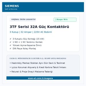 Siemens 3TF Serisi 3 Kutuplu 32A Güç Kontaktörü (220V AC)