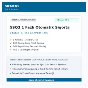 Siemens 5SQ2170-2YA63 Otomatik Sigorta C Tipi 1 Fazlı 63 Amper 3kA
